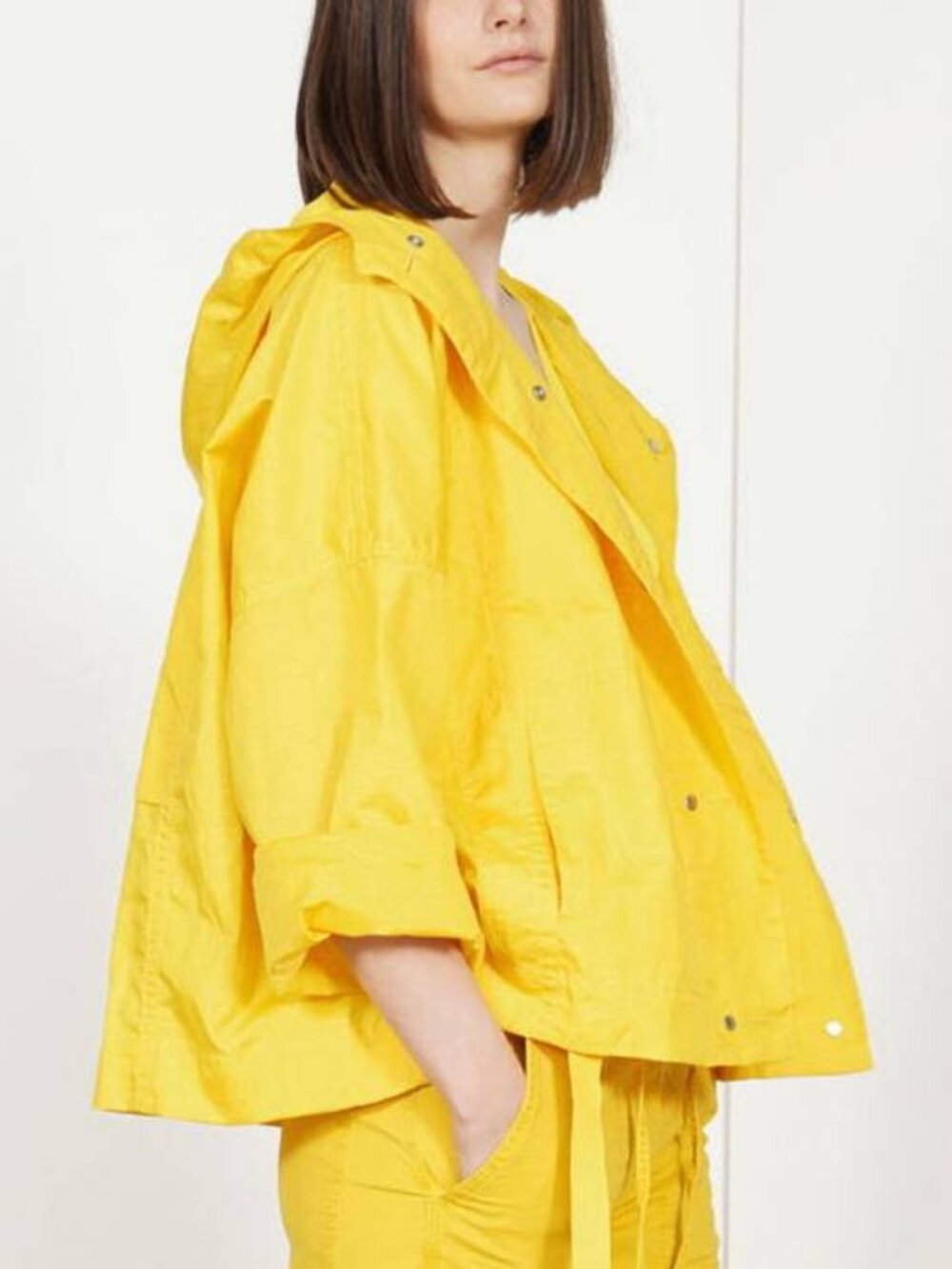 Annette Gortz Sila Yellow Coated-Linen Hooded Cropped Jacket